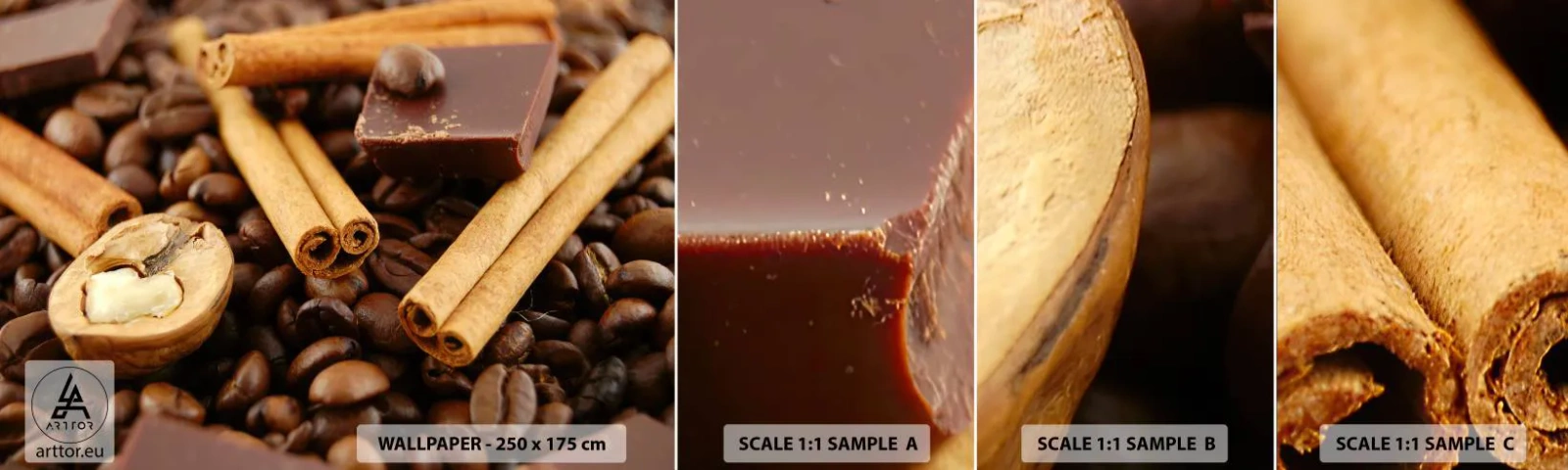 Mostră de Tapet Standard Eco - Concert de arome - Gastronomie, Ciocolată, Boabe de cafea - 100x30 cm