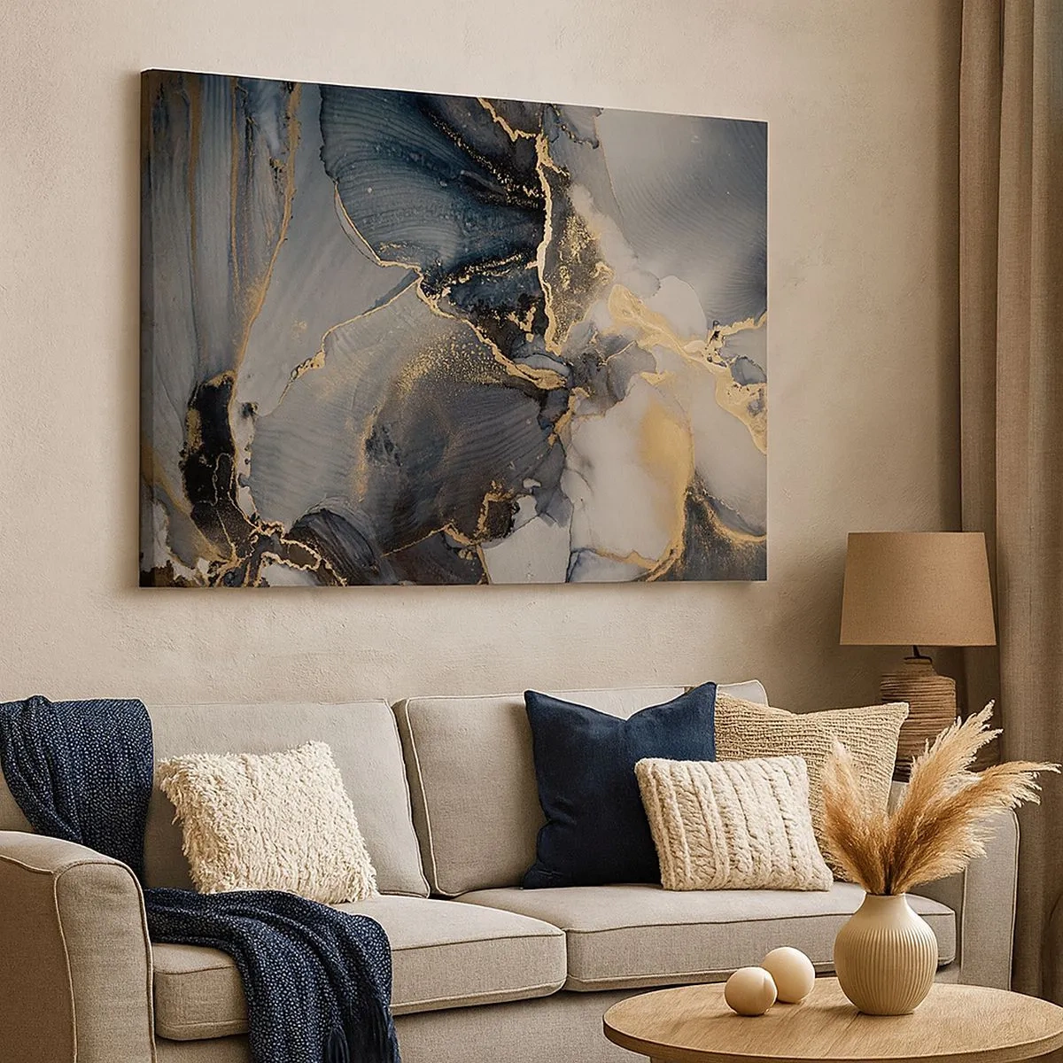 Tablou pe pânză Canvas - Aur și gri abstract pe pânză - 70x50cm - Viața unei pietre - Decorațiune modernă pentru perete pentru living și dormitor ARTTOR