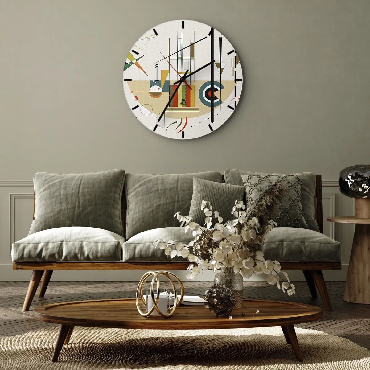 Ceas de perete - Ceas pe sticlă - Compoziție geometrică în stil abstract - 30x30cm - Și lumea râde - Decorațiune modernă pentru perete pentru living, bucătărie și dormitor ARTTOR