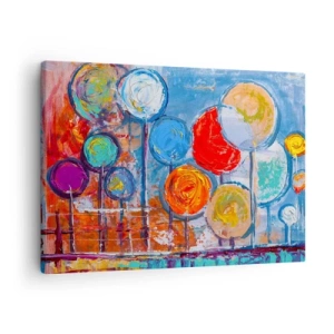 Tablou pe pânză Canvas - Copaci abstracți colorați pe fundal albastru - 70x50cm - Toate ciudăţeniile şi curiozităţile - Decorațiune modernă pentru perete pentru living și dormitor ARTTOR