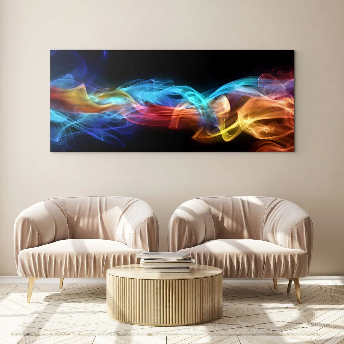 Tablou pe sticlă - Dansul curcubeului în brumă - 90x30 cm