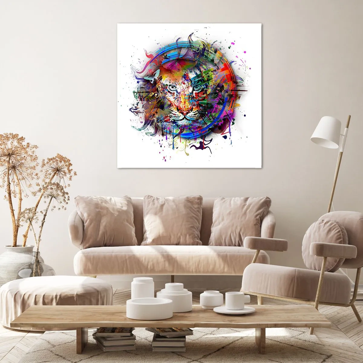 Tablou pe pânză - Ascunzându-se în spatele voalului curcubeu - 70x70 cm