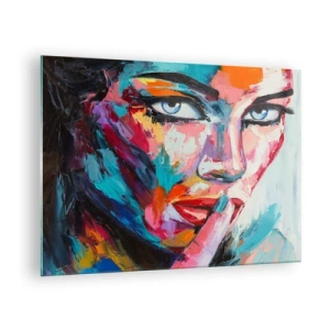 Tablou pe sticlă - Portret colorat al unei femei într-un stil abstract - 70x50cm - Primul nostru secret - Decorațiune modernă pentru perete pentru living și dormitor ARTTOR