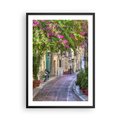 Poster în ramă neagră - O stradă colorată cu flori înflorite și arhitectură clasică - 50x70cm - Alee înfloritoare - Decorațiune modernă pentru perete pentru living și dormitor ARTTOR