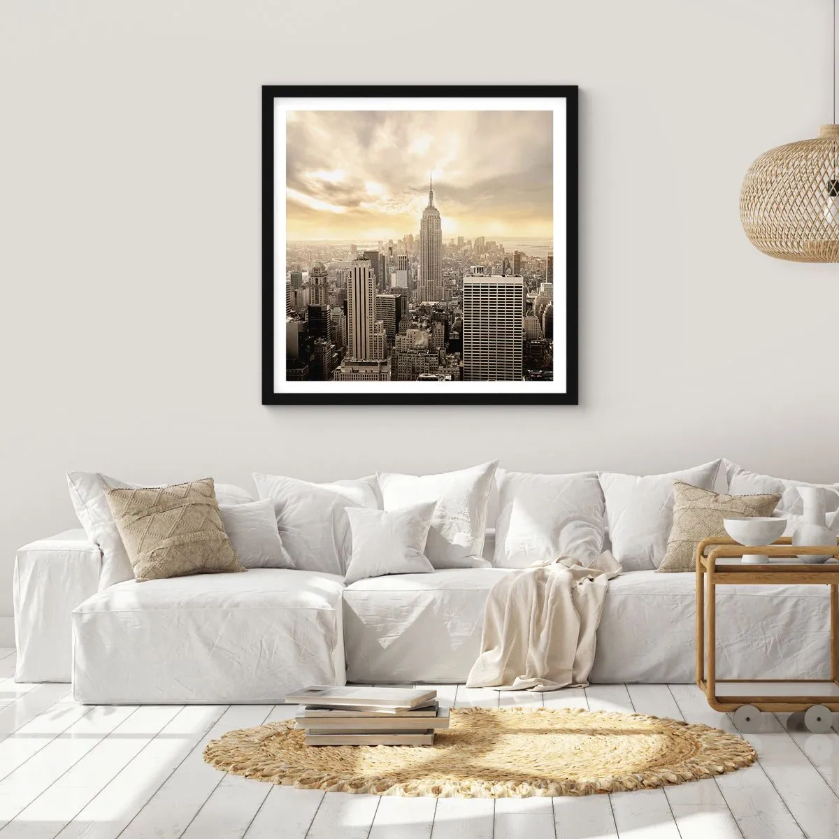 Poster în ramă neagră - New York țesut din gri - 60x60 cm