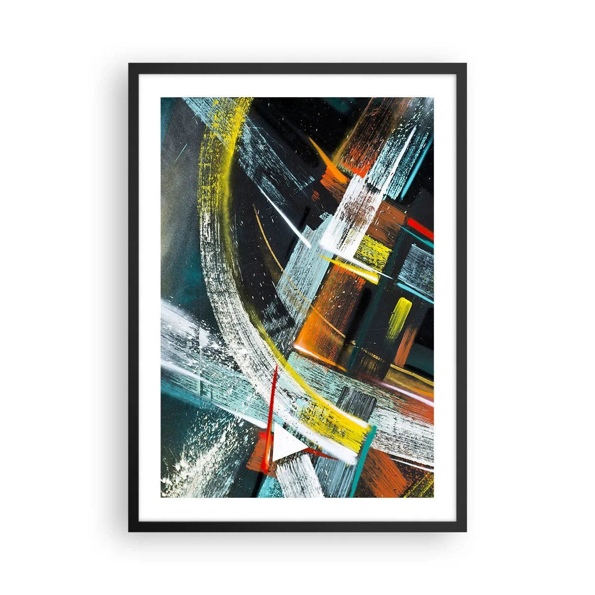 Poster în ramă neagră - Abstracție în culori intense cu forme geometrice - 50x70cm - Energia în mișcare - Decorațiune modernă pentru perete pentru living și dormitor ARTTOR