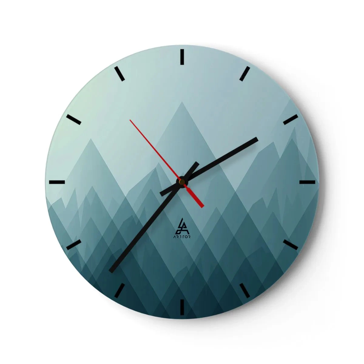 Ceas de perete - Ceas pe sticlă - Un peisaj montan minimalist în nuanțe de albastru - 30x30cm - Mare, mai mare, cea mai mare - Decorațiune modernă pentru perete pentru living, bucătărie și dormitor ARTTOR