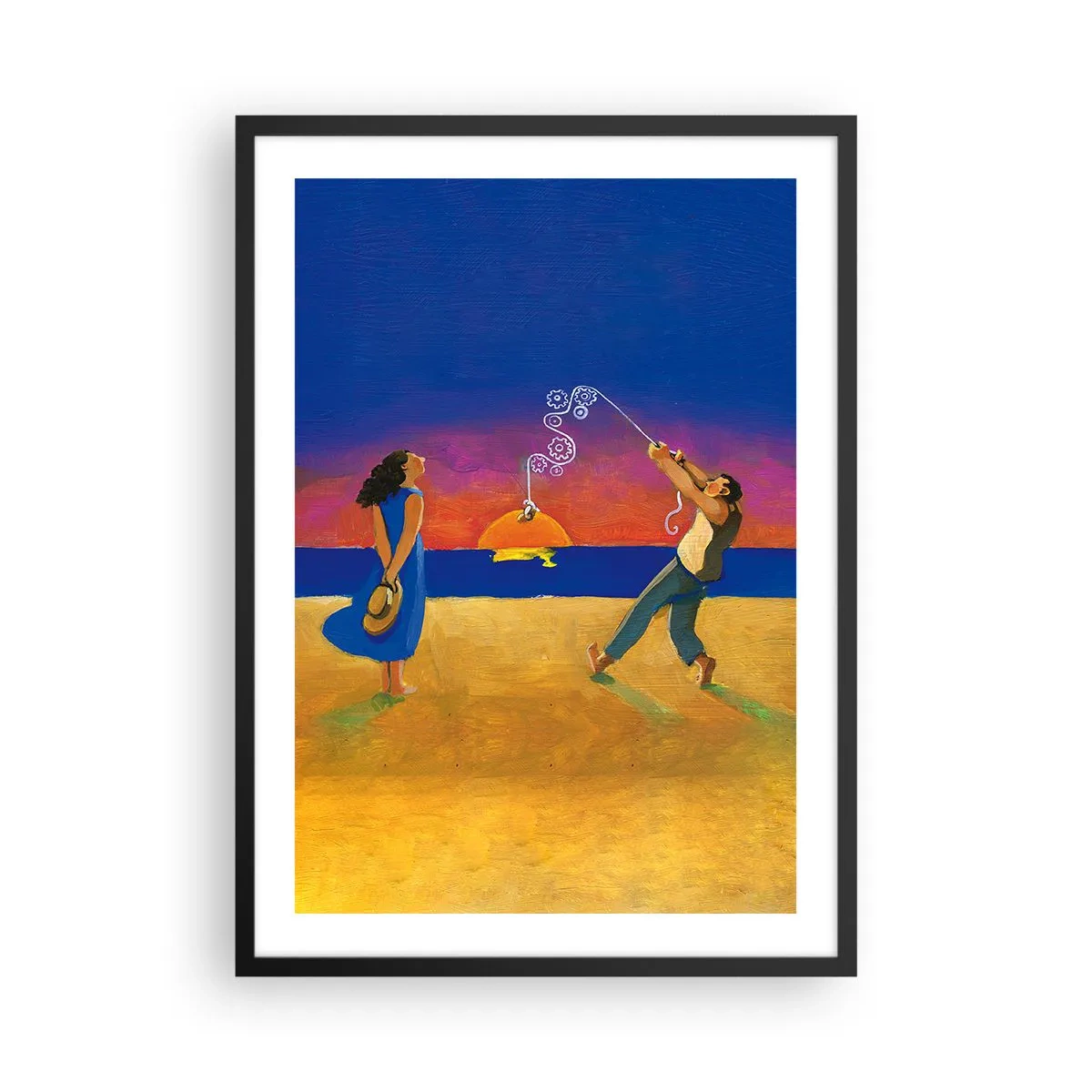 Poster în ramă neagră - Figuri pe plajă la apus - 50x70cm - Mai mult decât o stea din cer - Decorațiune modernă pentru perete pentru living și dormitor ARTTOR