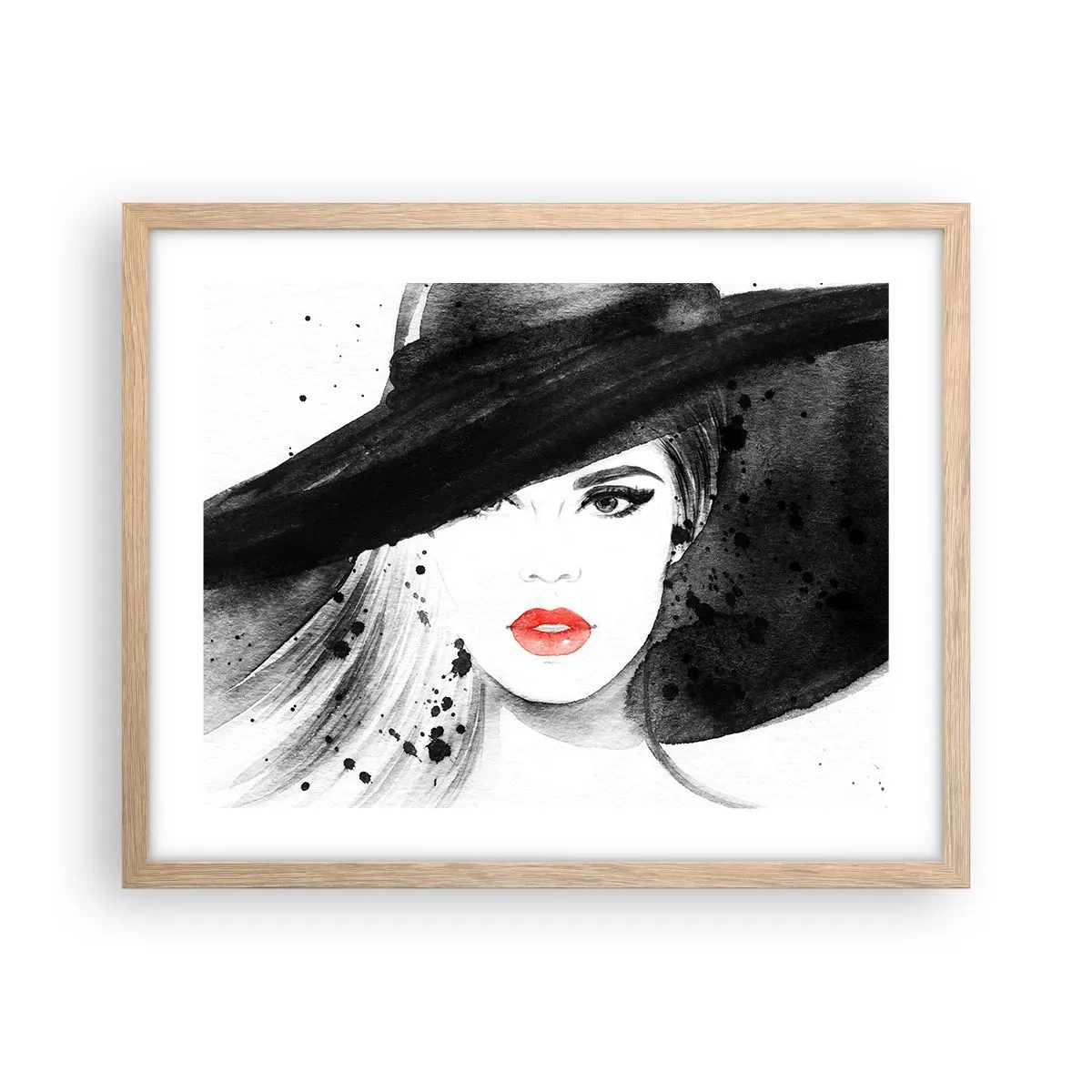 Poster în ramă de stejar deschis - Doamna în negru - 50x40 cm
