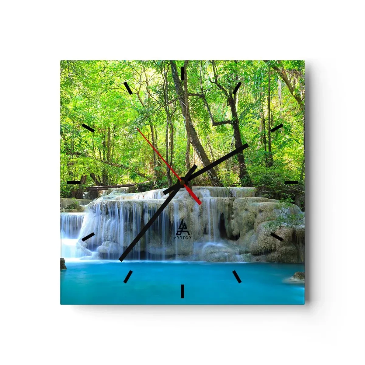 Ceas de perete - Ceas pe sticlă - Scufundat în turcoaz și verde - 40x40 cm