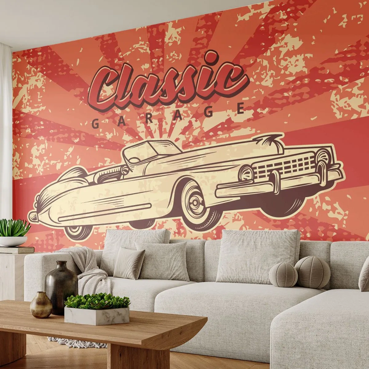 Tapet Premium Sand - Și la radio Elvis - Mașină, Cabriolet, Călătorii - 250x175 cm