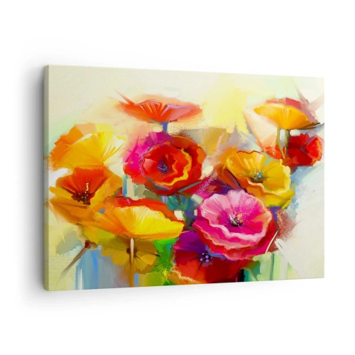Tablou pe pânză Canvas - Flori abstracte colorate pe un fundal deschis - 70x50cm - Nu numai roșu - Decorațiune modernă pentru perete pentru living și dormitor ARTTOR