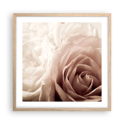 Poster în ramă de stejar deschis - În inima unui trandafir - 50x50 cm