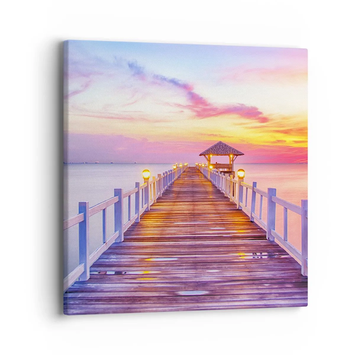 Tablou pe pânză - Tăcerea serii în liliac-auriu - 40x40 cm