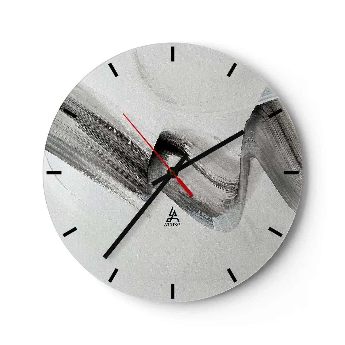 Ceas de perete - Ceas pe sticlă - Tușă de pensulă abstractă gri pe un fundal deschis - 30x30cm - Doar pentru distracție - Decorațiune modernă pentru perete pentru living, bucătărie și dormitor ARTTOR