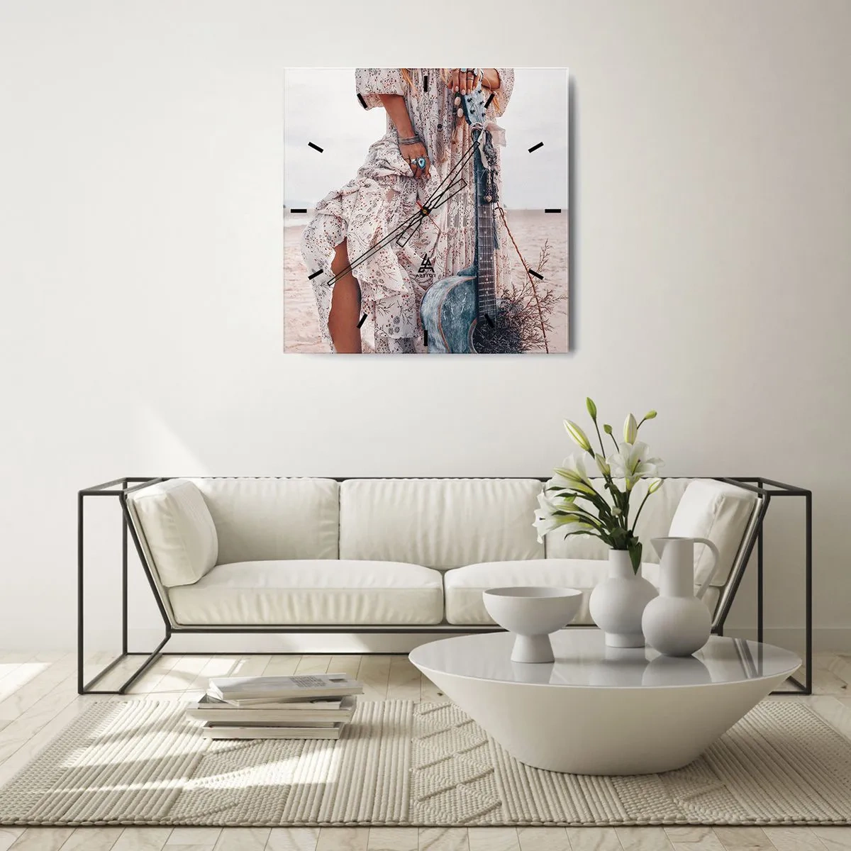 Ceas de perete - Ceas pe sticlă - Hippie pe drum - 30x30 cm