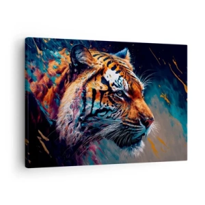 Tablou pe pânză Canvas - Portretul unui tigru în culori dinamice, abstracte - 70x50cm - Frumusețe sălbatică - Decorațiune modernă pentru perete pentru living și dormitor ARTTOR