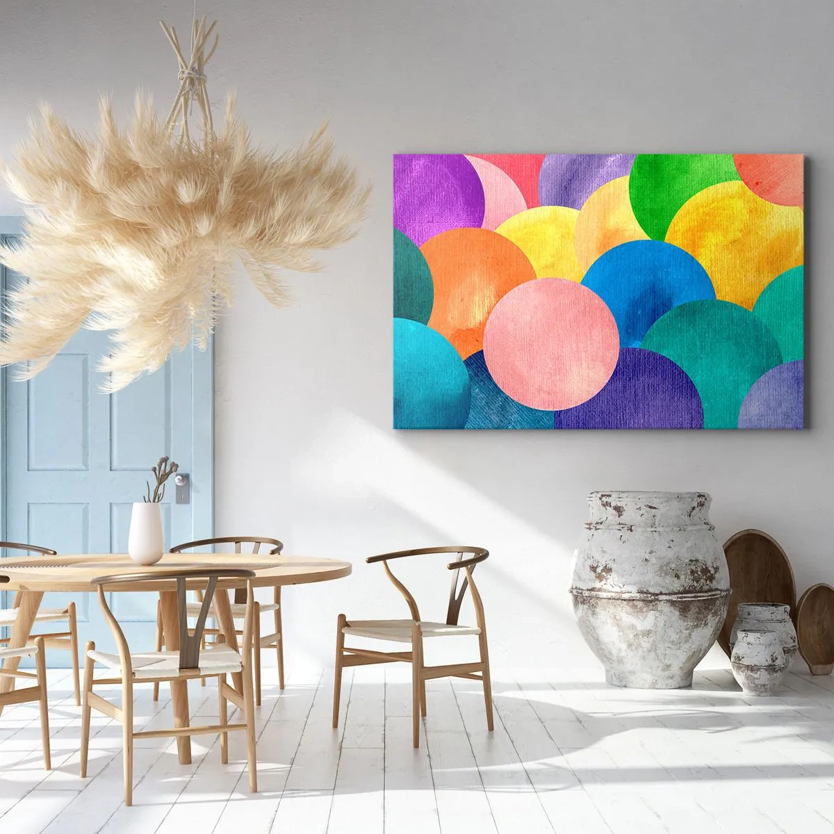 Tablou pe pânză Canvas - Cercuri colorate în stil acuarelă - 70x50cm - Plenitudinea originară a vieții - Decorațiune modernă pentru perete pentru living și dormitor ARTTOR