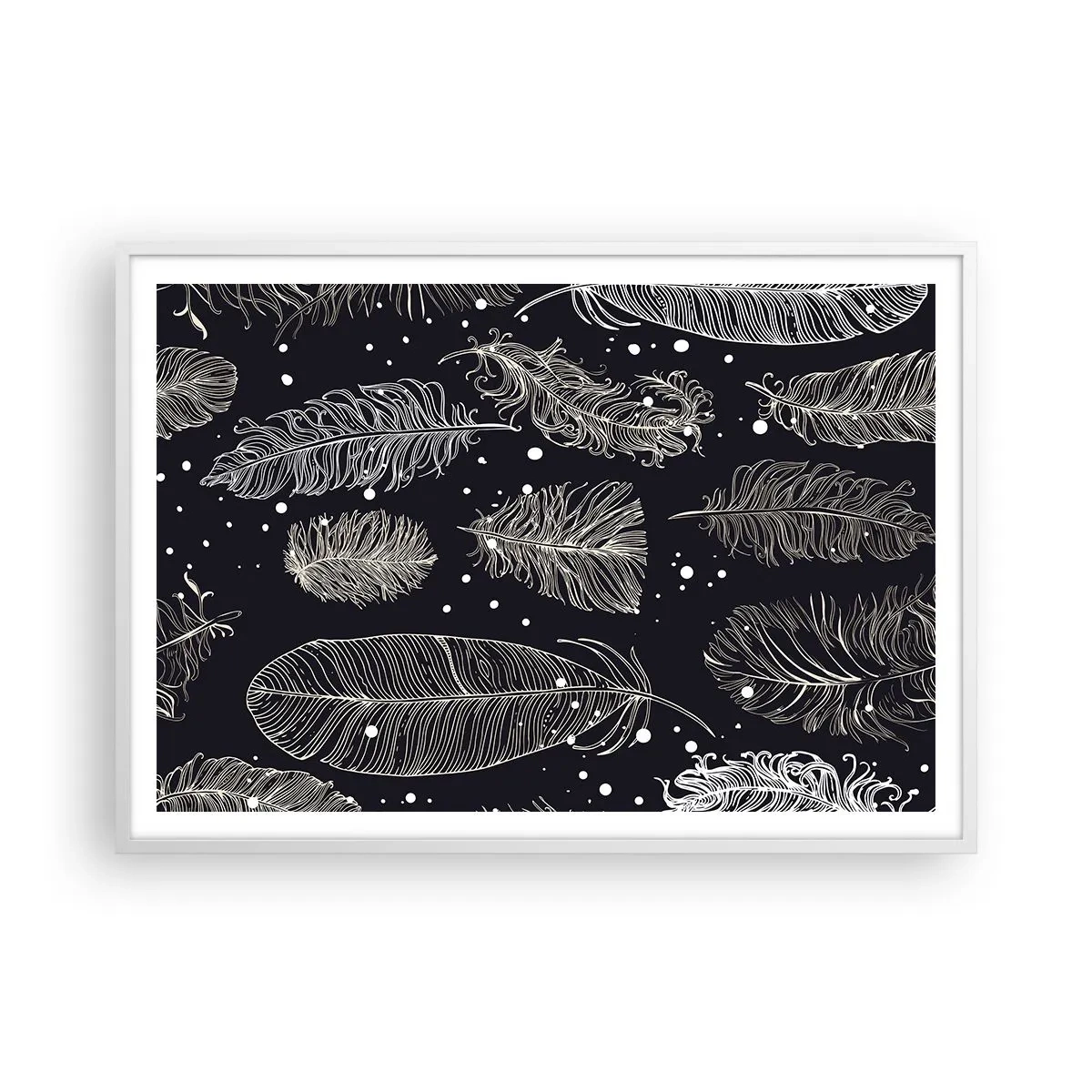 Poster în ramă albă - Dantelă cu pene - 100x70 cm