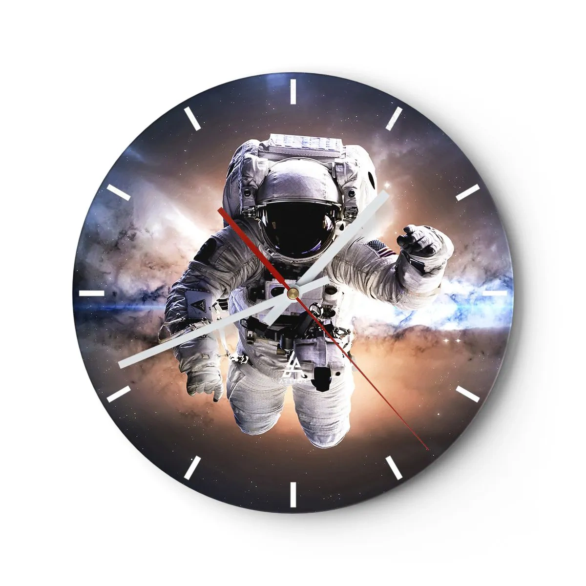 Ceas de perete - Ceas pe sticlă - Un astronaut plutind în spațiu - 30x30cm - Salutări din spațiul cosmic - Decorațiune modernă pentru perete pentru living, bucătărie și dormitor ARTTOR