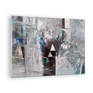 Tablou pe sticlă - Triunghiuri geometrice pe fundalul unei compoziții abstracte în nuanțe de gri. - 70x50cm - Ordinea superioară a triunghiurilor - Decorațiune modernă pentru perete pentru living și dormitor ARTTOR
