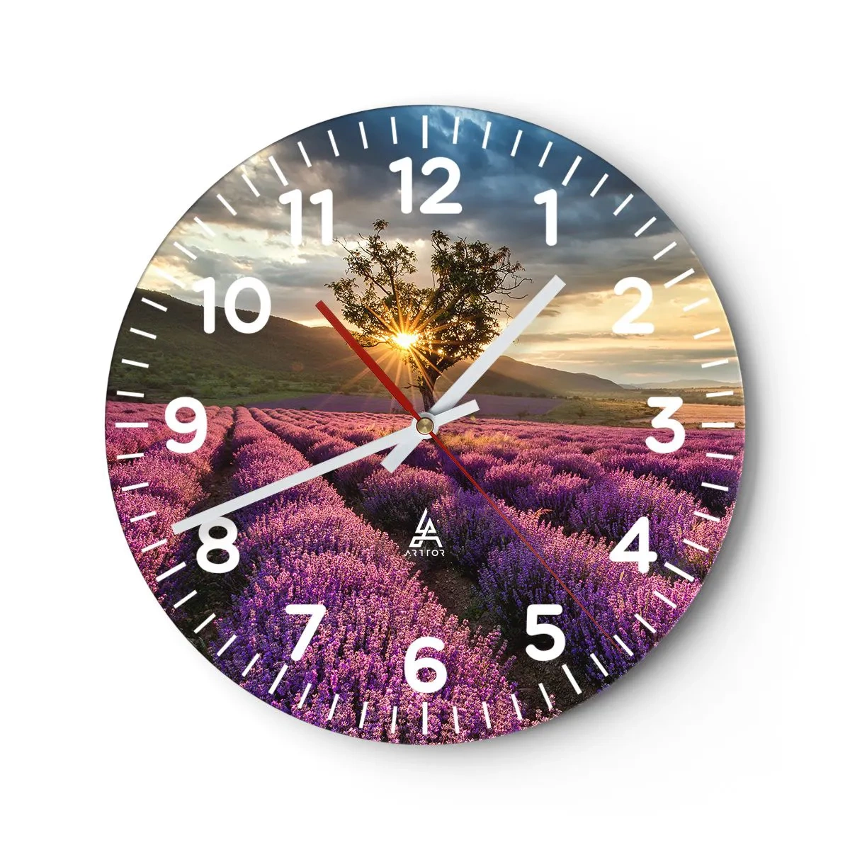 Ceas de perete - Ceas pe sticlă - Aroma în liliac - 30x30 cm