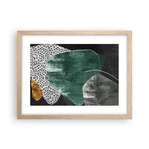 Poster în ramă de stejar deschis - Abstracție colorată cu fulgi de aur - 40x30 cm