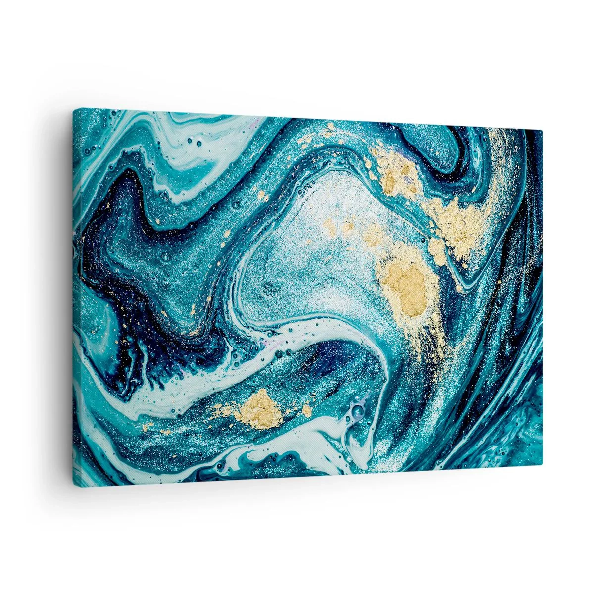 Tablou pe pânză Canvas - O compoziție abstractă de valuri și accente aurii - 70x50cm - Vârtej albastru - Decorațiune modernă pentru perete pentru living și dormitor ARTTOR