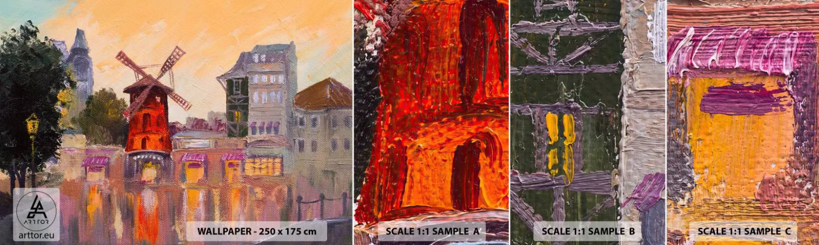 Mostră tapet autocolant Deluxe Sticker - Icoane pariziene - Moulin Rouge - Paris, Ventilator, Moulin Rouge - 100x30 cm