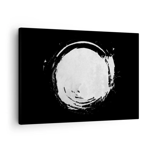 Tablou pe pânză Canvas - Un cerc alb pe fundal negru, într-un stil minimalist. - 70x50cm - O ieșire bună - Decorațiune modernă pentru perete pentru living și dormitor ARTTOR