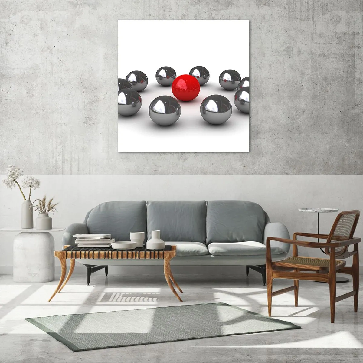 Tablou pe sticlă - Cerc în argintiu și roșu - 60x60 cm