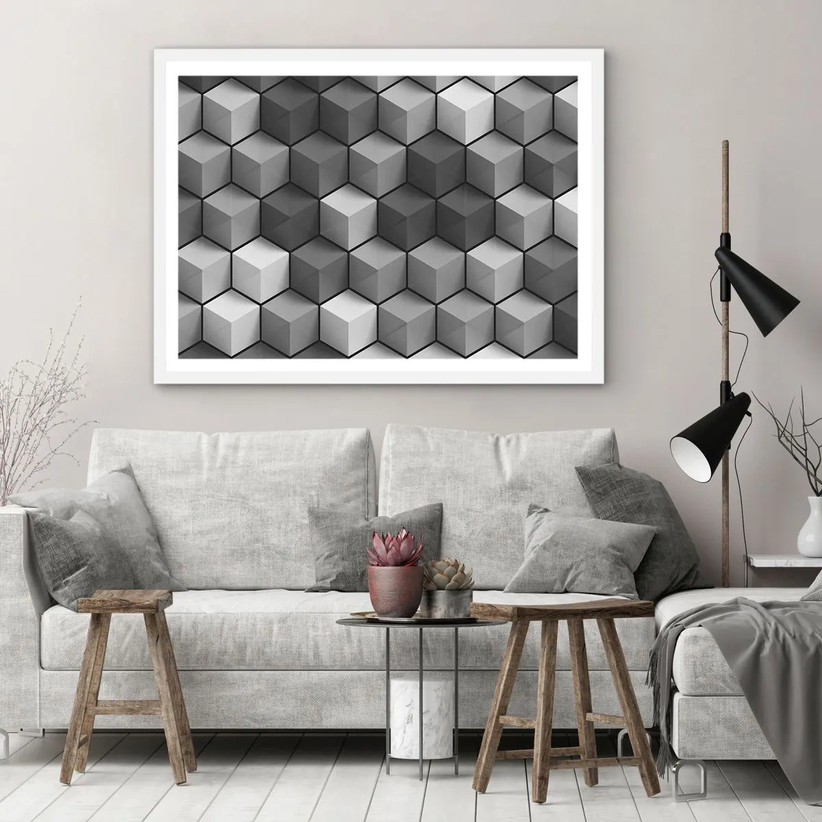 Poster în ramă albă - Puzzle cubist - 91x61 cm