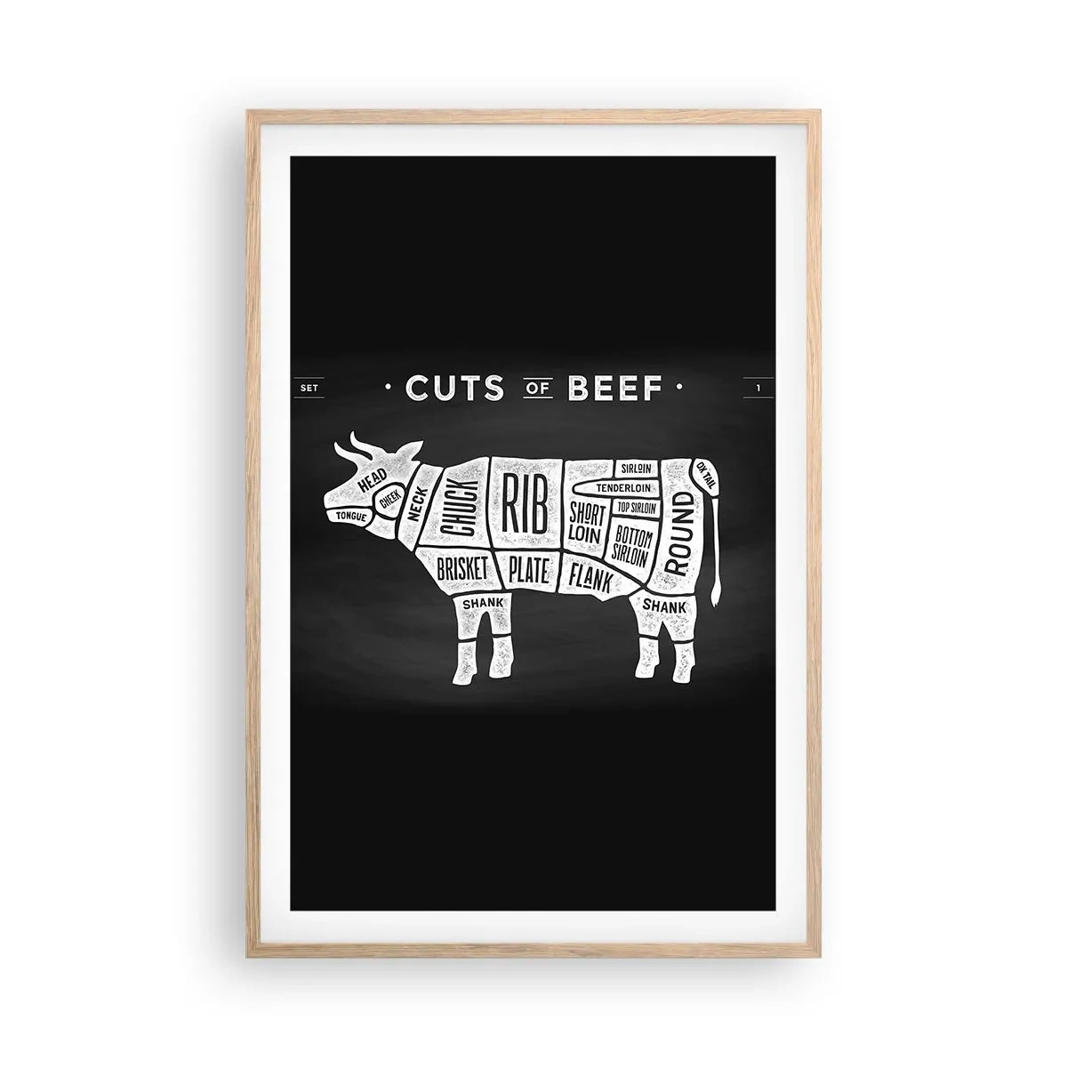 Poster în ramă de stejar deschis - Abecedar de măcelar - 61x91 cm