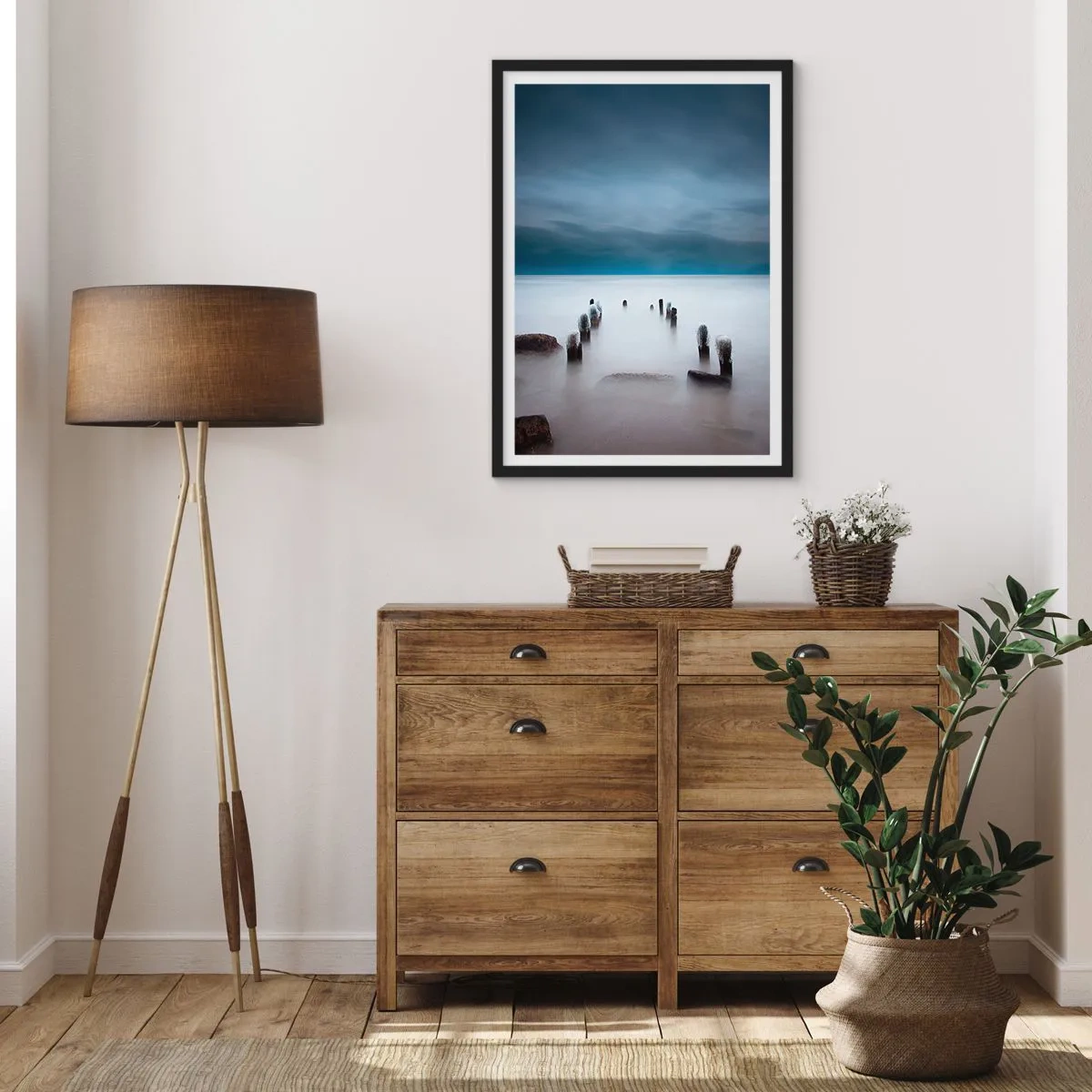 Poster în ramă neagră - Un lac în ceața calmă - 61x91 cm