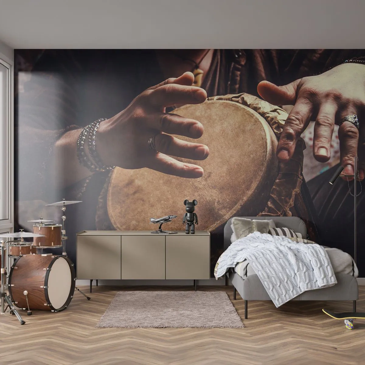 Tapet Premium Sand - În ritmul inimii - Joc de tobe, Africa, Muzică - 100x70 cm