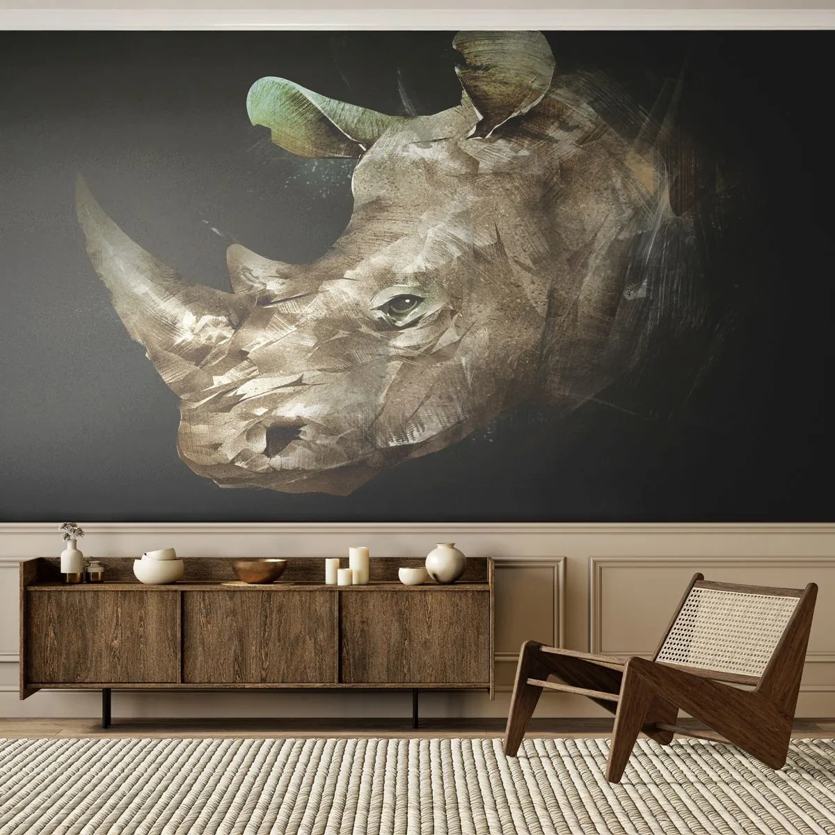 Fototapetă personalizată Premium Canvas - Adevărata putere masculină - Abstracția, Rinocer, Animale