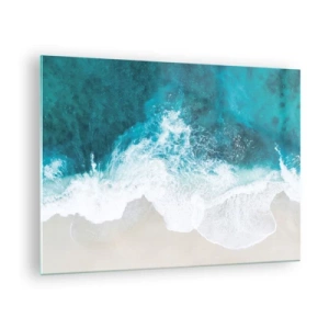 Tablou pe sticlă - Fotografie aeriană a valurilor mării izbindu-se de țărm - 70x50cm - Mângâiere naturală - Decorațiune modernă pentru perete pentru living și dormitor ARTTOR