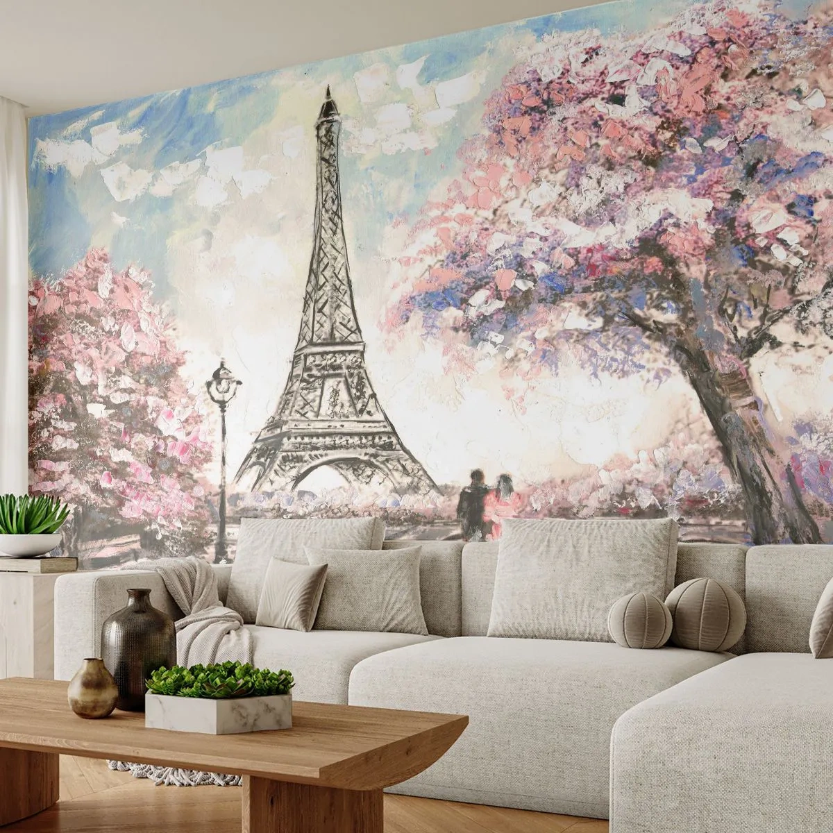 Tapet Autoadeziv Deluxe Sticker - Plimbare în aprilie la Paris - Oraș, turnul Eiffel, Aleea Parcului - 250x175 cm