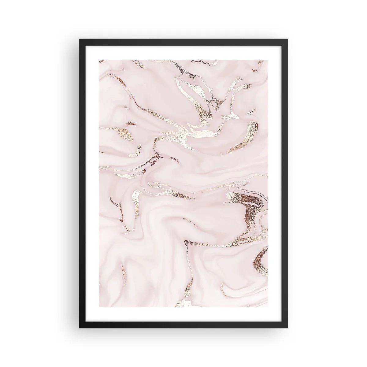 Poster în ramă neagră - Model elegant de marmură în nuanțe de roz cu accente aurii - 50x70cm - În nebunia roz - Decorațiune modernă pentru perete pentru living și dormitor ARTTOR