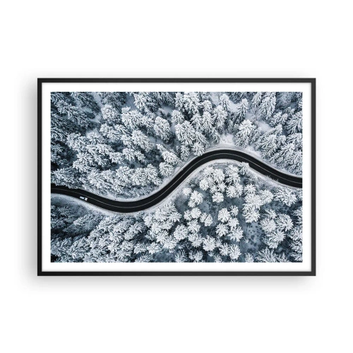 Poster în ramă neagră - Prin pădurea de iarnă - 100x70 cm