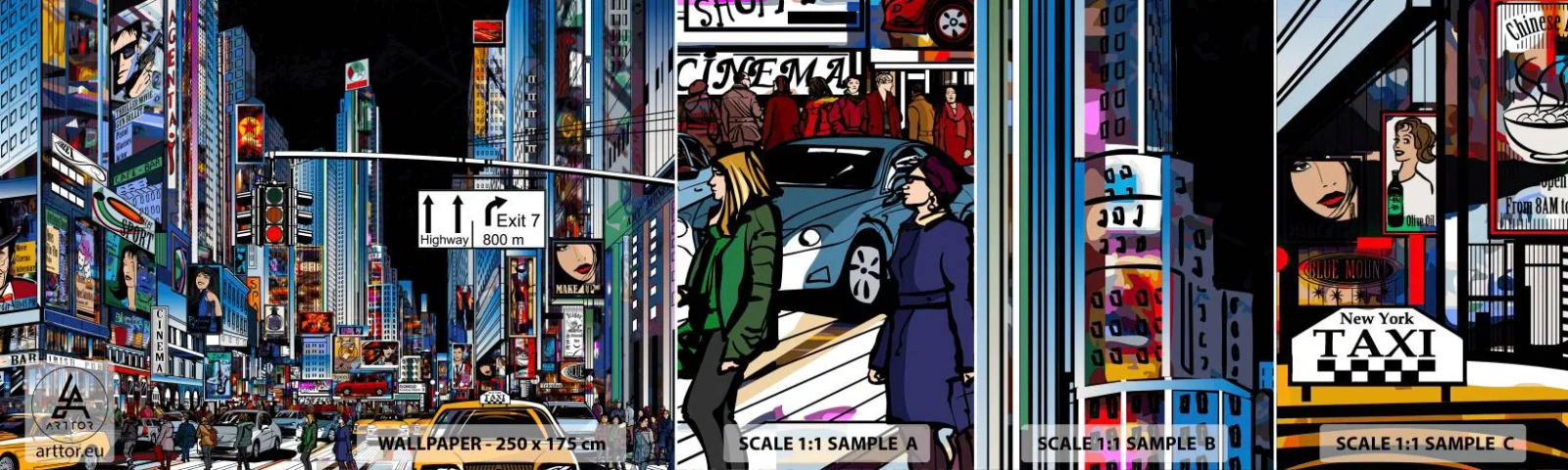 Mostră de Tapet Standard Eco - O noapte mare și comică - Oraș, Arhitectură, New York - 100x30 cm