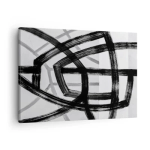 Tablou pe pânză Canvas - Linii abstracte alb-negru care se intersectează pe un fundal deschis - 70x50cm - Construind adâncimea - Decorațiune modernă pentru perete pentru living și dormitor ARTTOR