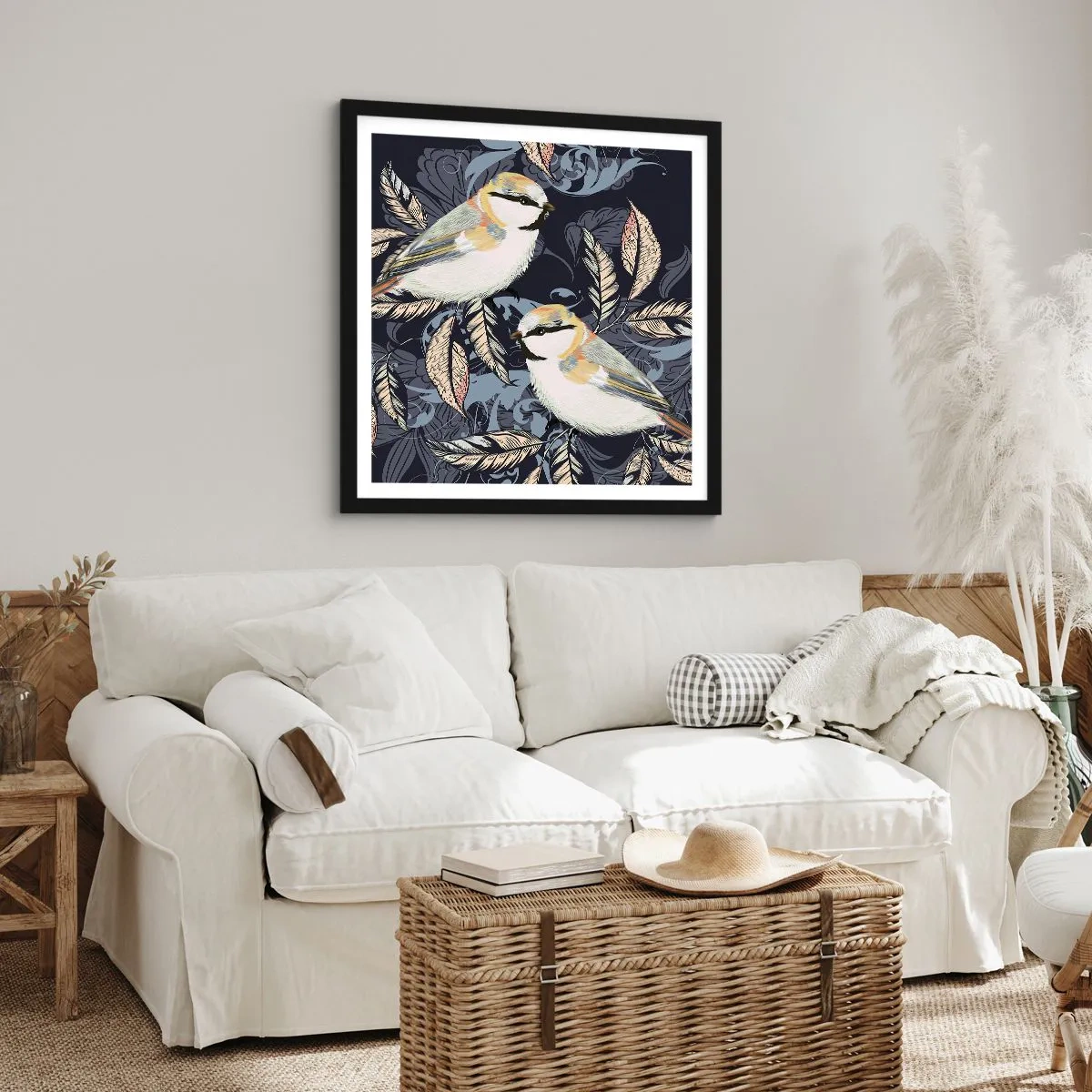 Poster în ramă neagră - Ciripirile galben-albastru - 40x40 cm
