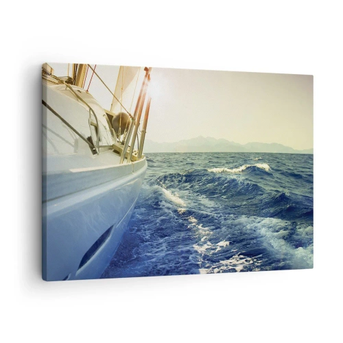 Tablou pe pânză Canvas - Un iaht pe marea deschisă cu vedere la valuri - 70x50cm - După aventură - Decorațiune modernă pentru perete pentru living și dormitor ARTTOR