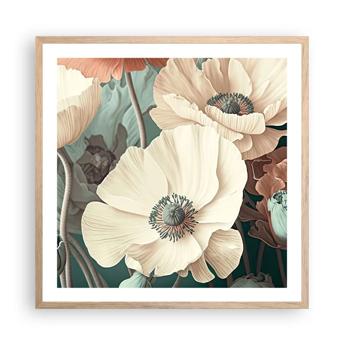 Poster în ramă de stejar deschis - Șoapta macilor - 60x60 cm