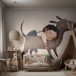 Tapet Premium Canvas - Cei mai buni prieteni - Pentru copii, Câine, Fată - 350x256 cm