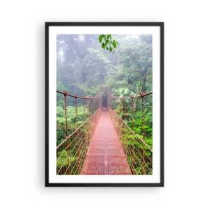 Poster în ramă neagră - Un pod suspendat într-o pădure tropicală învăluită în ceață - 50x70cm - Suspendat deasupra coroanelor arborilor - Decorațiune modernă pentru perete pentru living și dormitor ARTTOR
