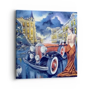 Tablou pe pânză - Nocturne în albastru și coral - 40x40 cm