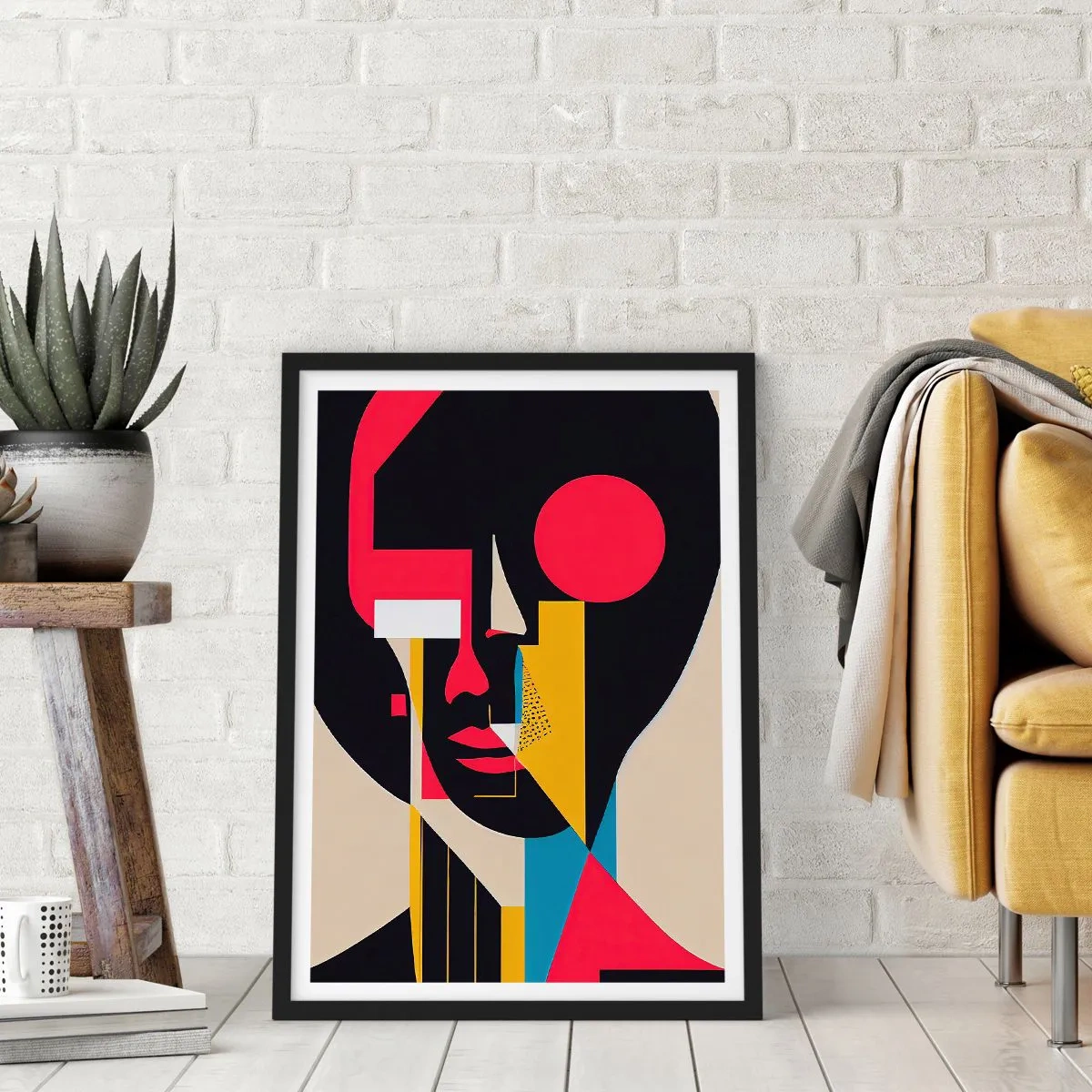 Poster în ramă neagră - Portret abstract într-o compoziție geometrică - 50x70cm - Lumea ei interioară - Decorațiune modernă pentru perete pentru living și dormitor ARTTOR