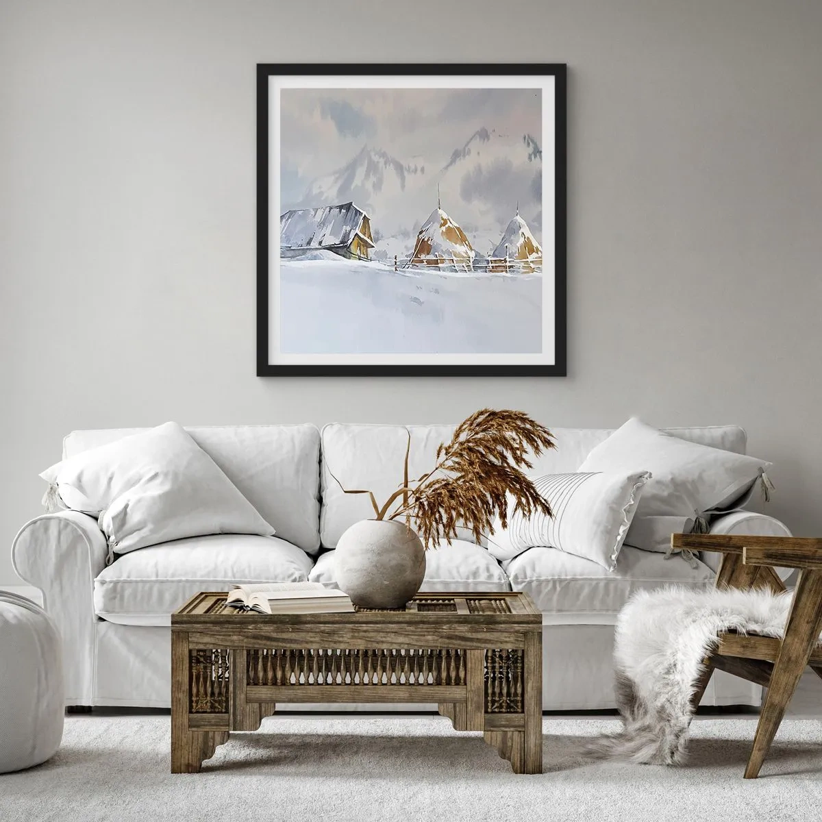 Poster în ramă neagră - Într-o vale înzăpezită - 30x30 cm